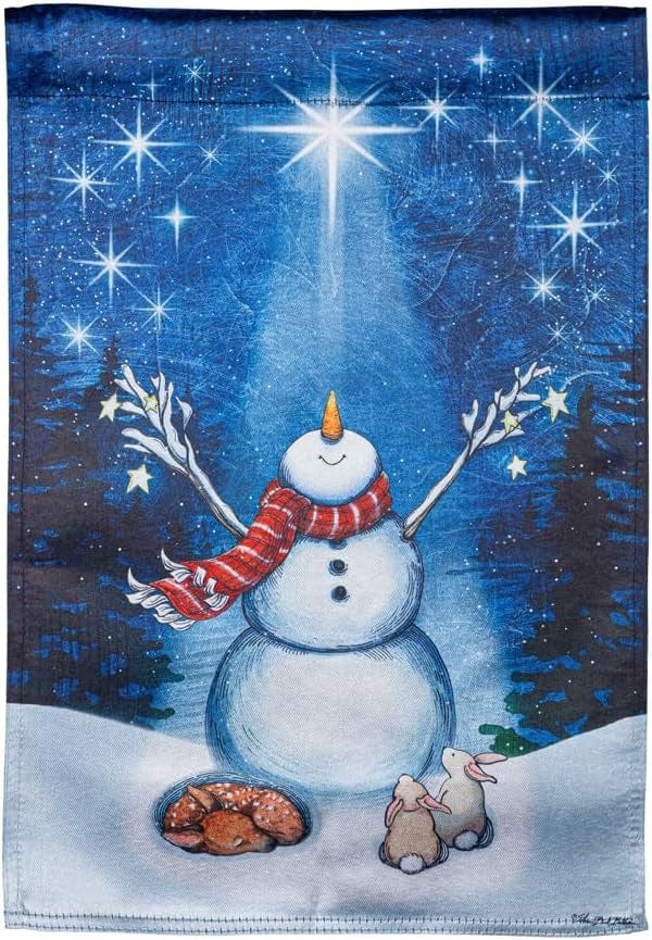 Star Heart Snowman Winter Garden Flag 2 Sided Lustre