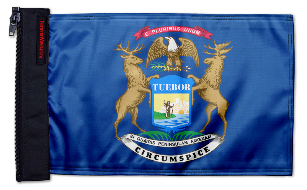 State Flag Michigan 12"x18" Forever Wave Flag for Jeep Wrangler CJ-7 and CJ-8 1976-1986