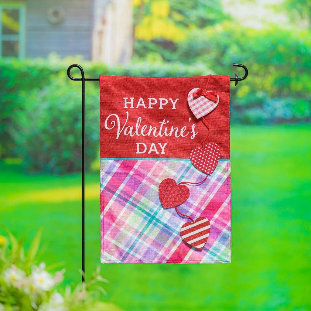 String of Hearts Valentine Garden Flag 2 Sided Burlap