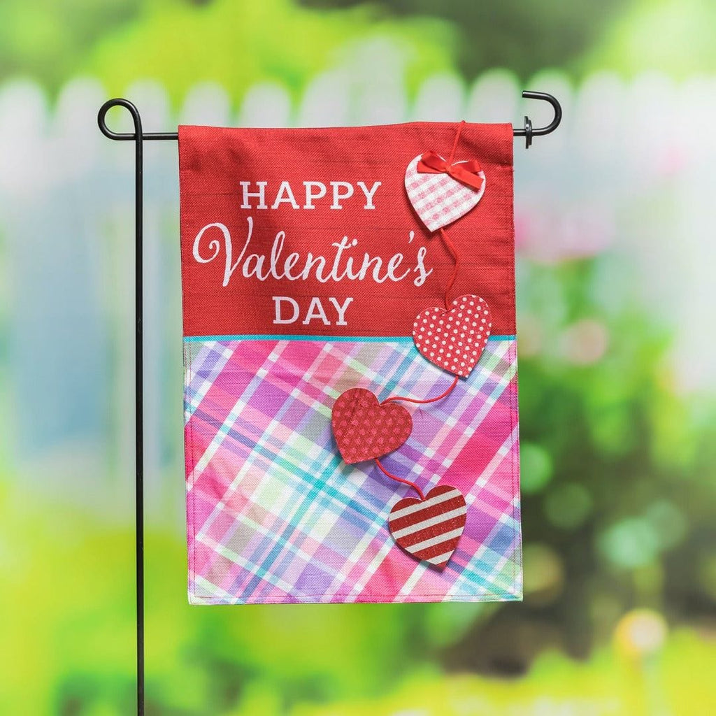 String of Hearts Valentine Garden Flag 2 Sided Burlap