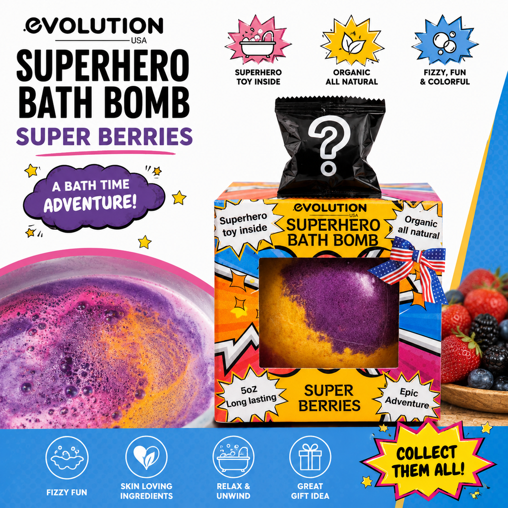 EvolutionUSA 1pc Epic Superhero Bath Bombs for Kids