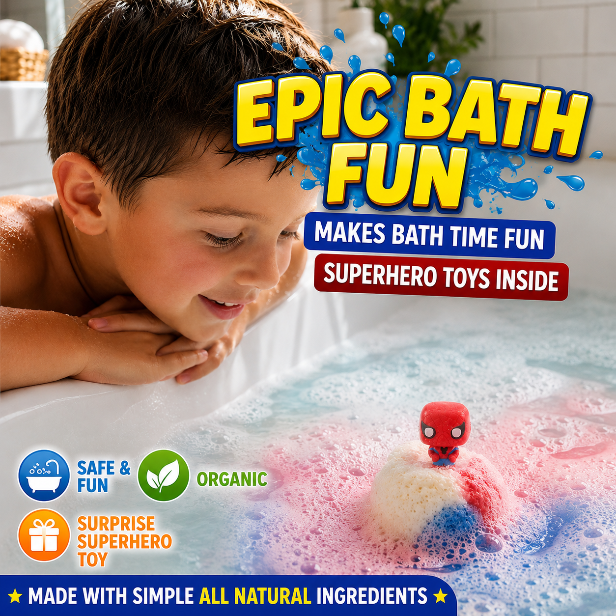 EvolutionUSA 6pc Epic Superhero Bath Bombs for Kids