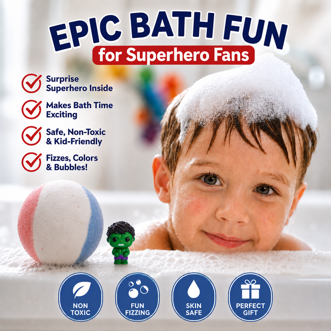 EvolutionUSA 6pc Epic Superhero Bath Bombs for Kids