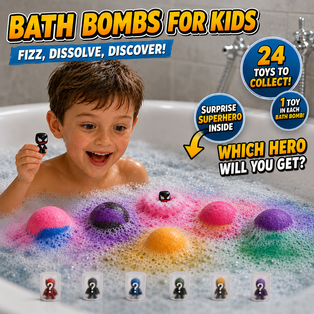 EvolutionUSA 6pc Epic Superhero Bath Bombs for Kids