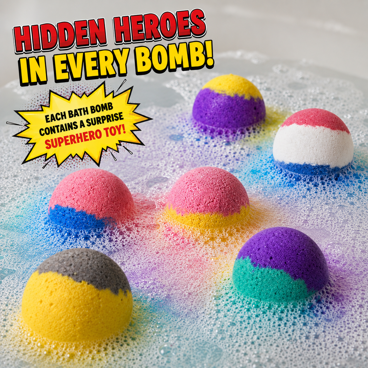 EvolutionUSA 6pc Epic Superhero Bath Bombs for Kids