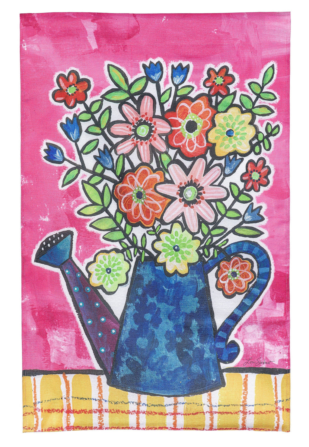Summer Flowers Watering Can 2 Sided Garden Flag