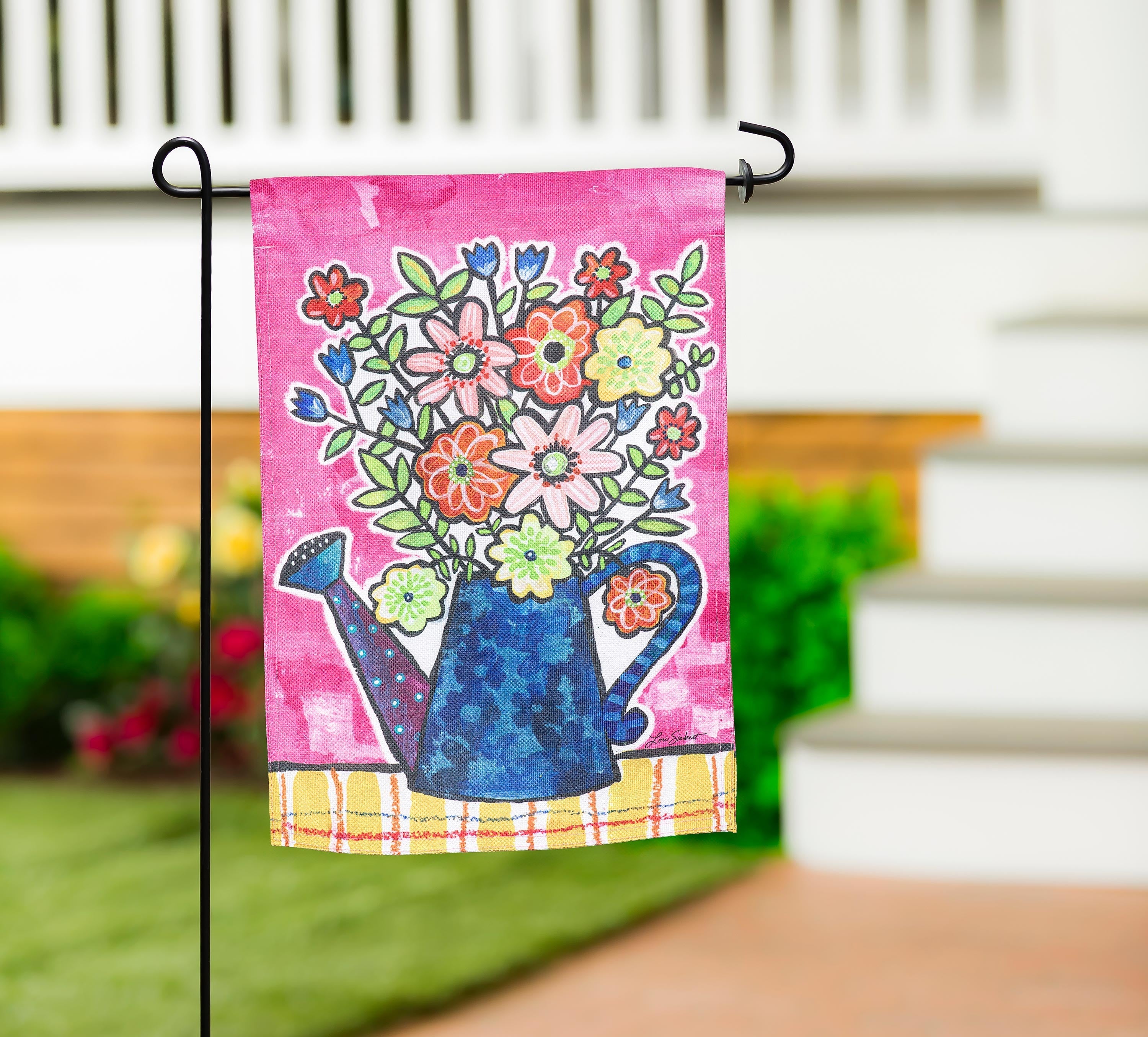 Summer Flowers Watering Can 2 Sided Garden Flag