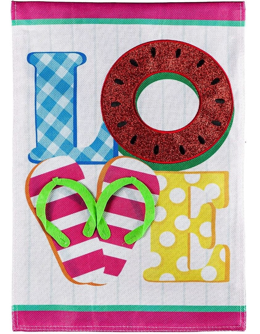 Summer Love Garden Flag 2 Sided Burlap