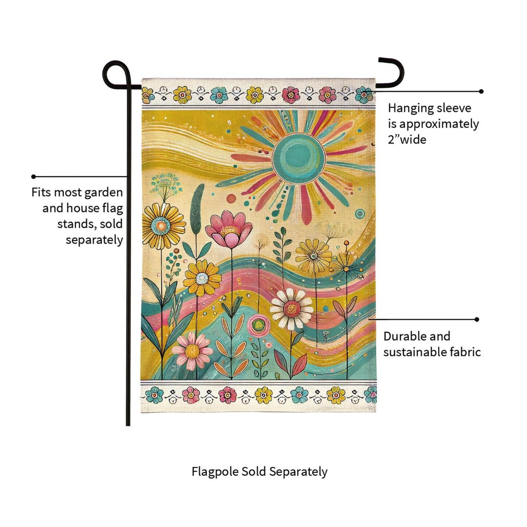 Sunny Field 2-Sided Burlap Garden Flag | Boho Floral | 12.5" x 18"