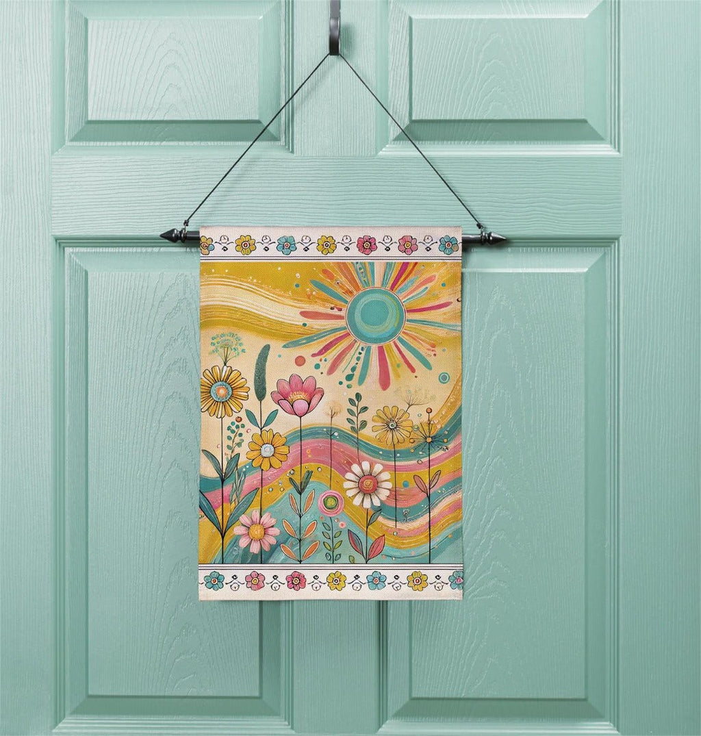 Sunny Field 2-Sided Burlap Garden Flag | Boho Floral | 12.5" x 18"
