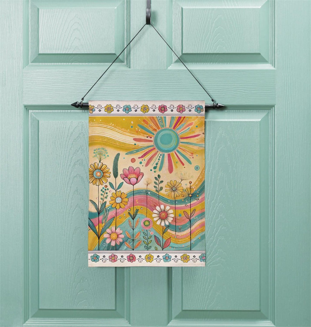 Sunny Field 2-Sided Burlap Garden Flag | Boho Floral | 12.5" x 18"