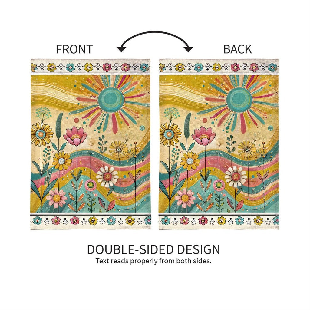 Sunny Field 2-Sided Burlap Garden Flag | Boho Floral | 12.5" x 18"