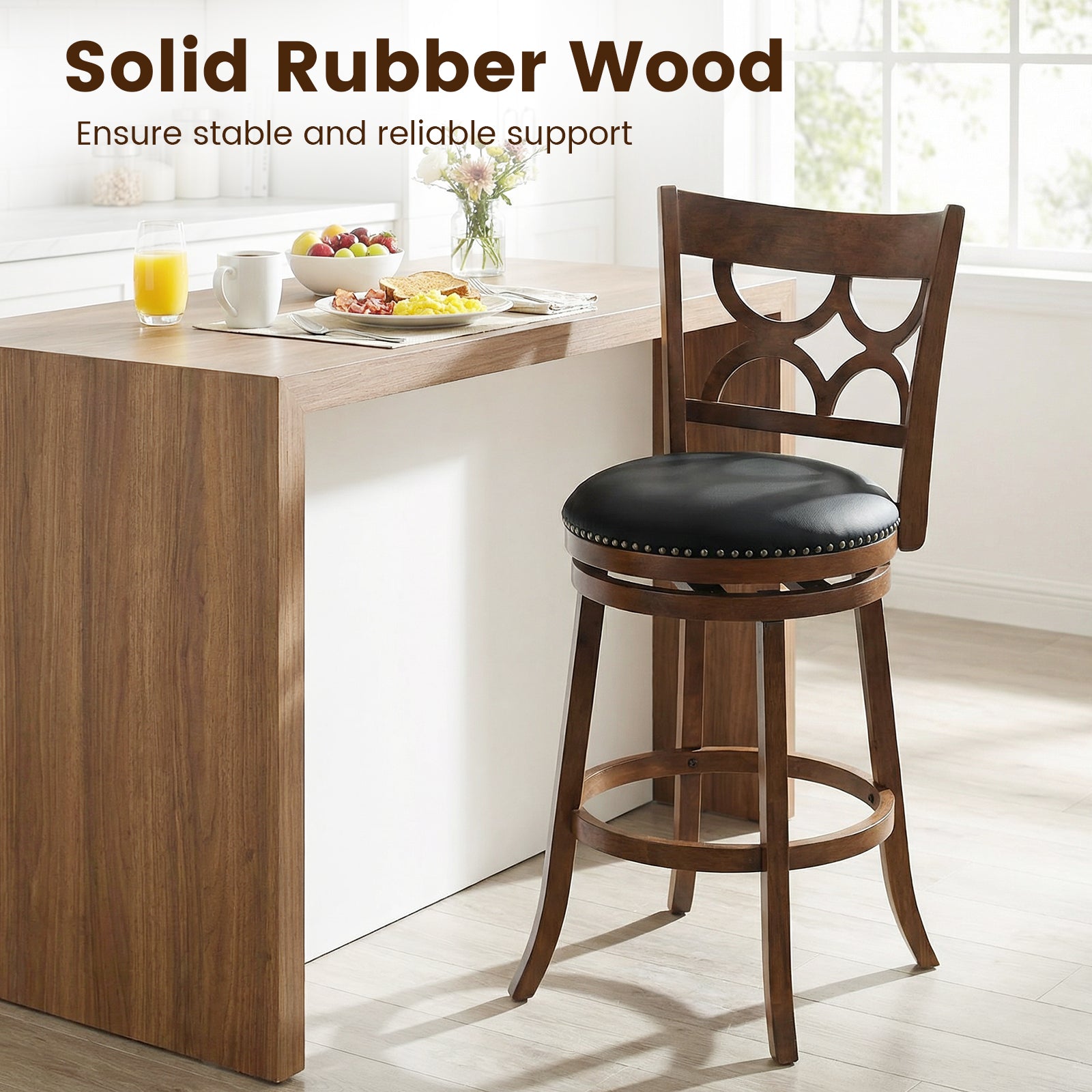 Swivel Bar Stools Set of 2 with High Backrest and Wood Frame