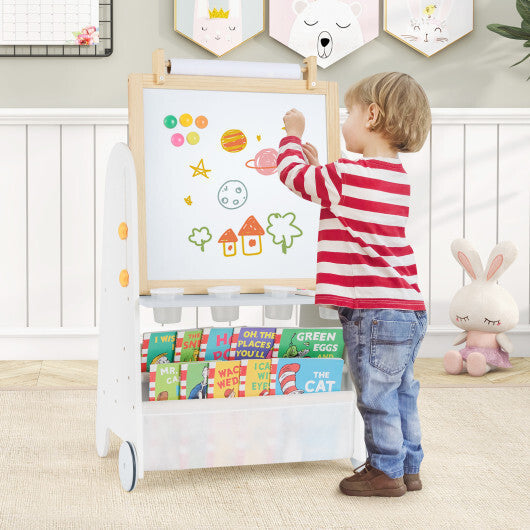 4-in-1 Toddler Activity Table Set with Magnetic Whiteboard and Chalk Board-Gray
