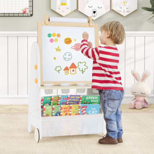 4-in-1 Toddler Activity Table Set with Magnetic Whiteboard and Chalk Board-Gray