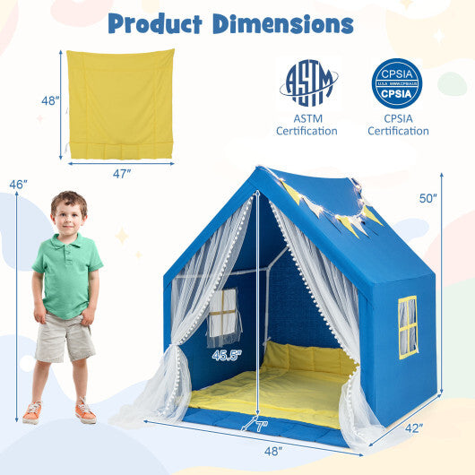48 x 42 x 50 Inch Large Play Tent with Washable Cotton Mat Holiday Birthday Gift for Kids-Beige