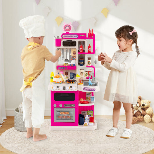 Kids Kitchen Playset Pretend Play Kitchen with Realistic Sounds and Lights-Blue