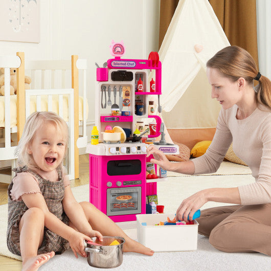 Kids Kitchen Playset Pretend Play Kitchen with Realistic Sounds and Lights-Blue