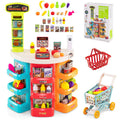 Supermarket Playset for Kids 76 PCS Pretend Play Grocery Store Set with Shopping Cart-Blue