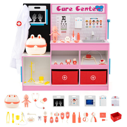 Play Doctor's Office Wood Medical Center Toy Set with Examine Region-Blue
