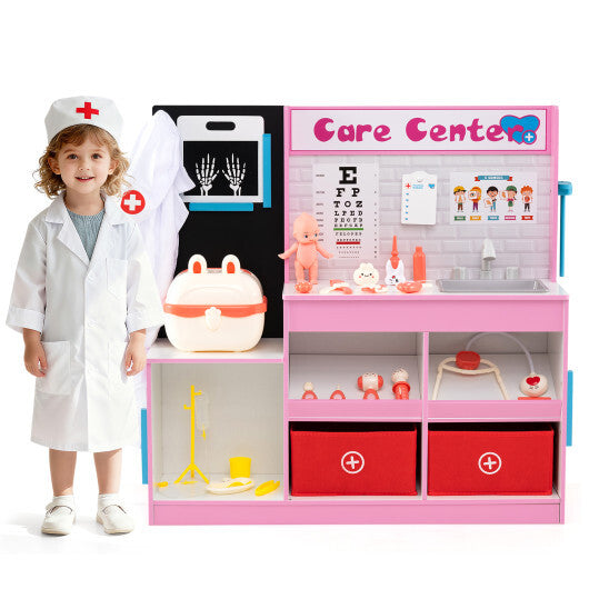 Play Doctor's Office Wood Medical Center Toy Set with Examine Region-Blue