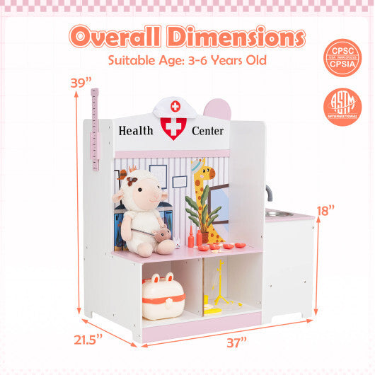 Kids Doctor Play Set with Adjustable Height Bar-Pink