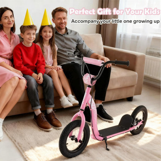 Kids Scooter Youth Kick Scooter with Adjustable Height Handlebar 12-Inch Inflatable Wheels-Navy