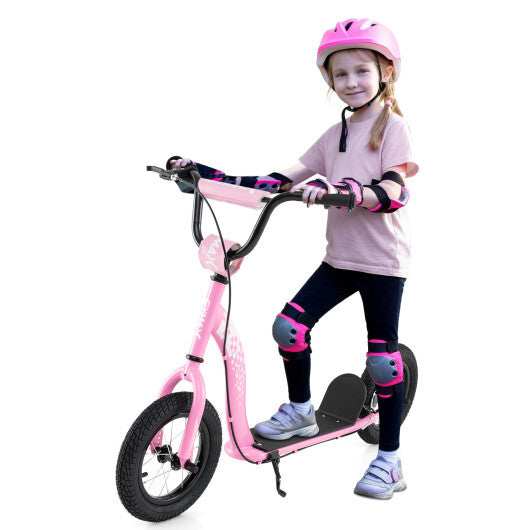 Kids Scooter Youth Kick Scooter with Adjustable Height Handlebar 12-Inch Inflatable Wheels-Navy
