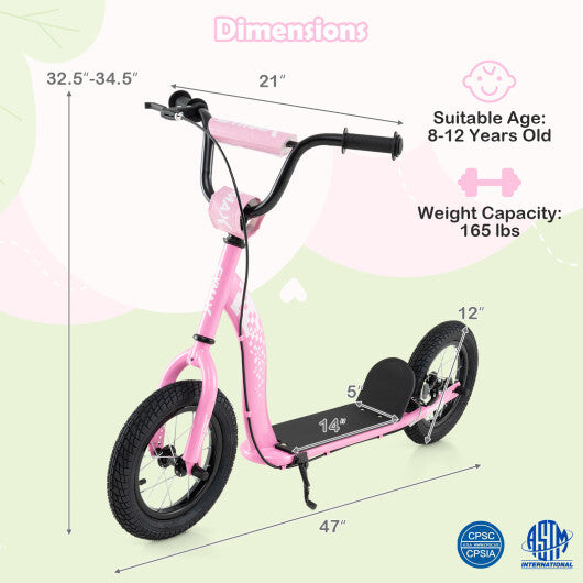 Kids Scooter Youth Kick Scooter with Adjustable Height Handlebar 12-Inch Inflatable Wheels-Navy