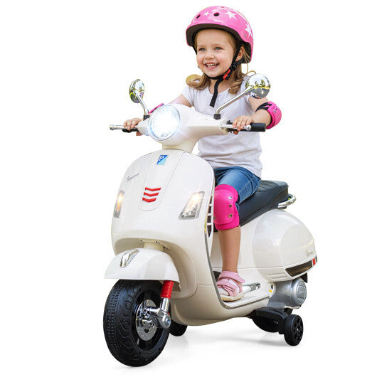 12V Kids Electric Motorcycle Licensed VESPA with Music and Training Wheels-Green