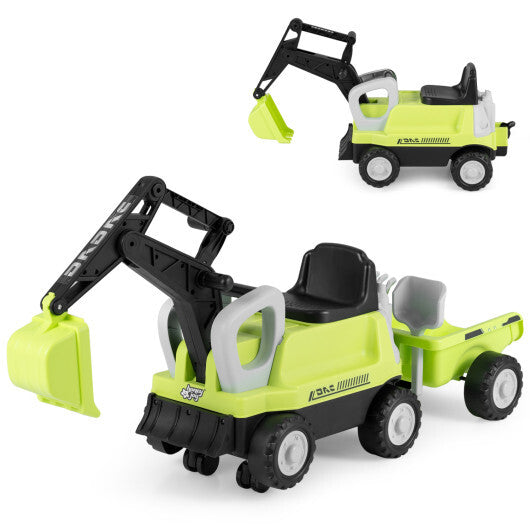 2-In-1 Kids Ride on Tractor with Digging Arm and Detachable Trailer-Yellow