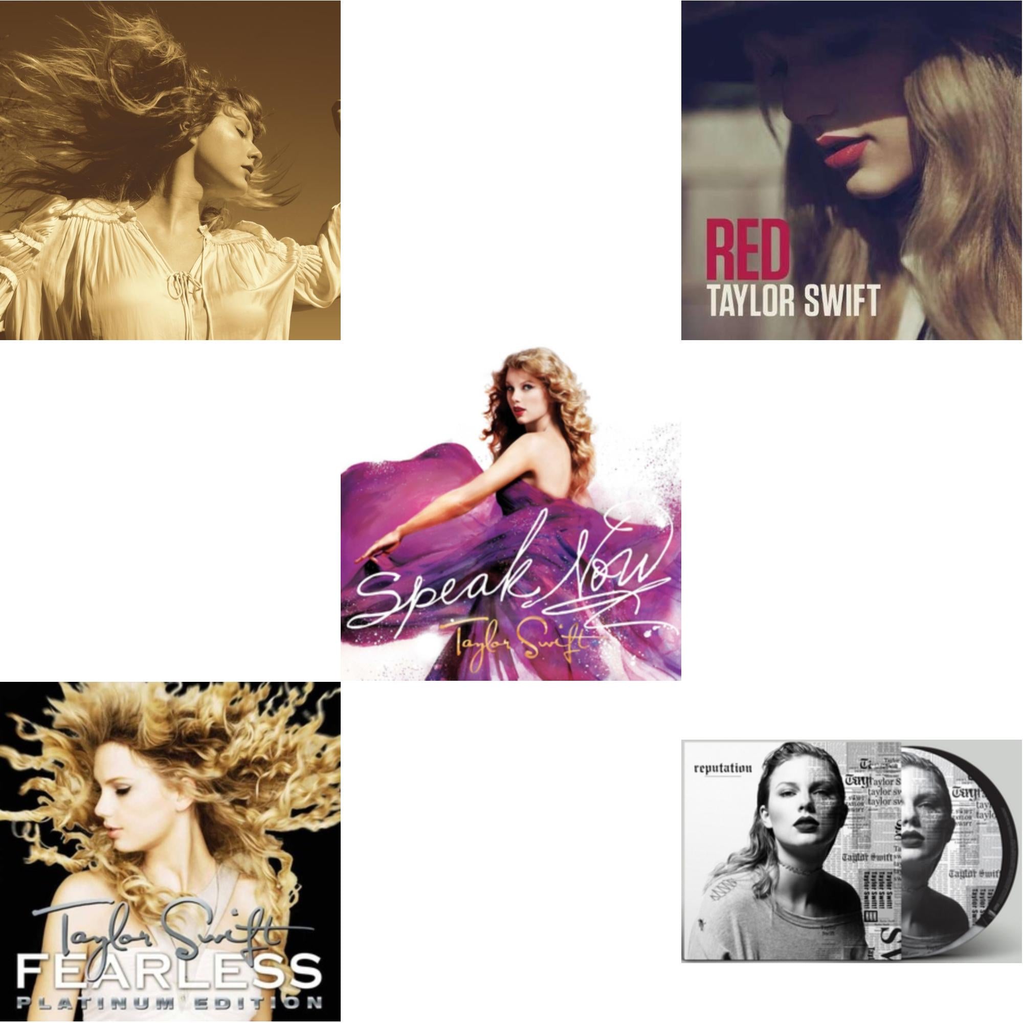 Taylor Swift - Fearless (Taylor's Version) (Gold Vinyl/3LP) & Speak Now & Red & Fearless Platinum Edition & Reputation (Picture Disc)