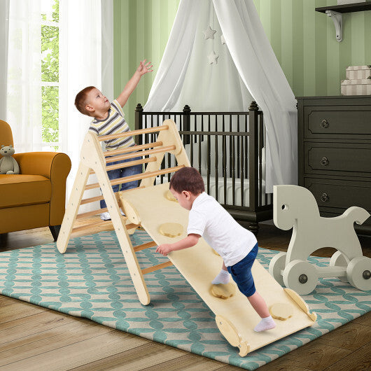 Patented 3-in-1 Wooden Climbing Triangle Set Triangle Climber with Ramp-Multicolor