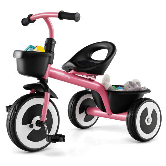 Toddler Tricycle with Adjustable Seat and Storage Baskets for 1.5-5 Years Old-White