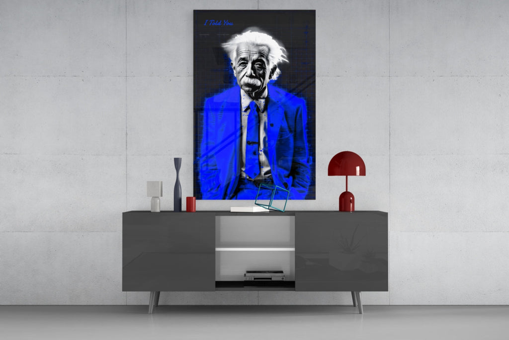 Electric Blue Suit Physicist Glass Wall Art