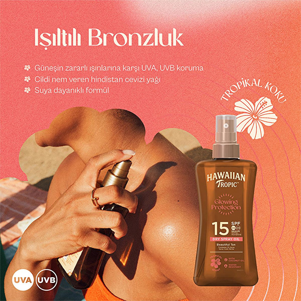 Hawaiian Tropic SPF 15 Dry Spray Tanning Oil: Protect & Bronze with Coconut & Aloe, Vegan & Cruelty-Free Sunscreen - Water Resistant