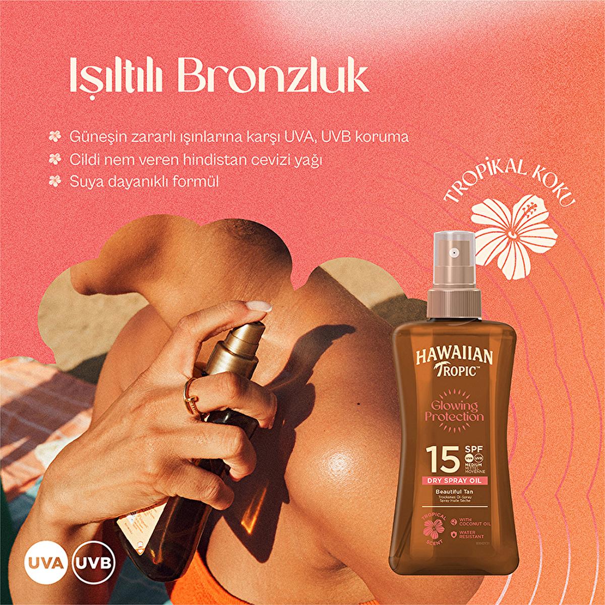 Hawaiian Tropic SPF 15 Dry Spray Tanning Oil: Protect & Bronze with Coconut & Aloe, Vegan & Cruelty-Free Sunscreen - Water Resistant