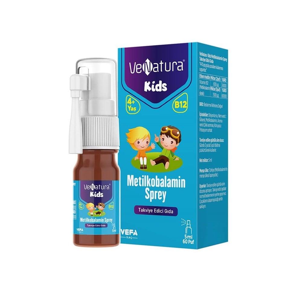VeNatura Kids Metilkobalamin Sprey Vitamin B12 Supplement Spray for Children - Supports Healthy Growth, 5ml, 60 Puffs