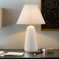 Ceramic Table Lamp – Textured Matte White Base, Fluted Fabric Shade & LED Bulb Included