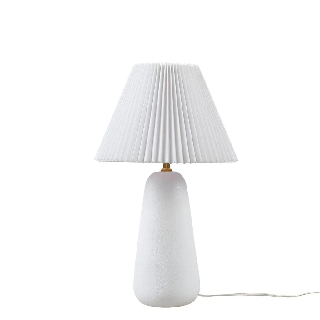 Ceramic Table Lamp – Textured Matte White Base, Fluted Fabric Shade & LED Bulb Included