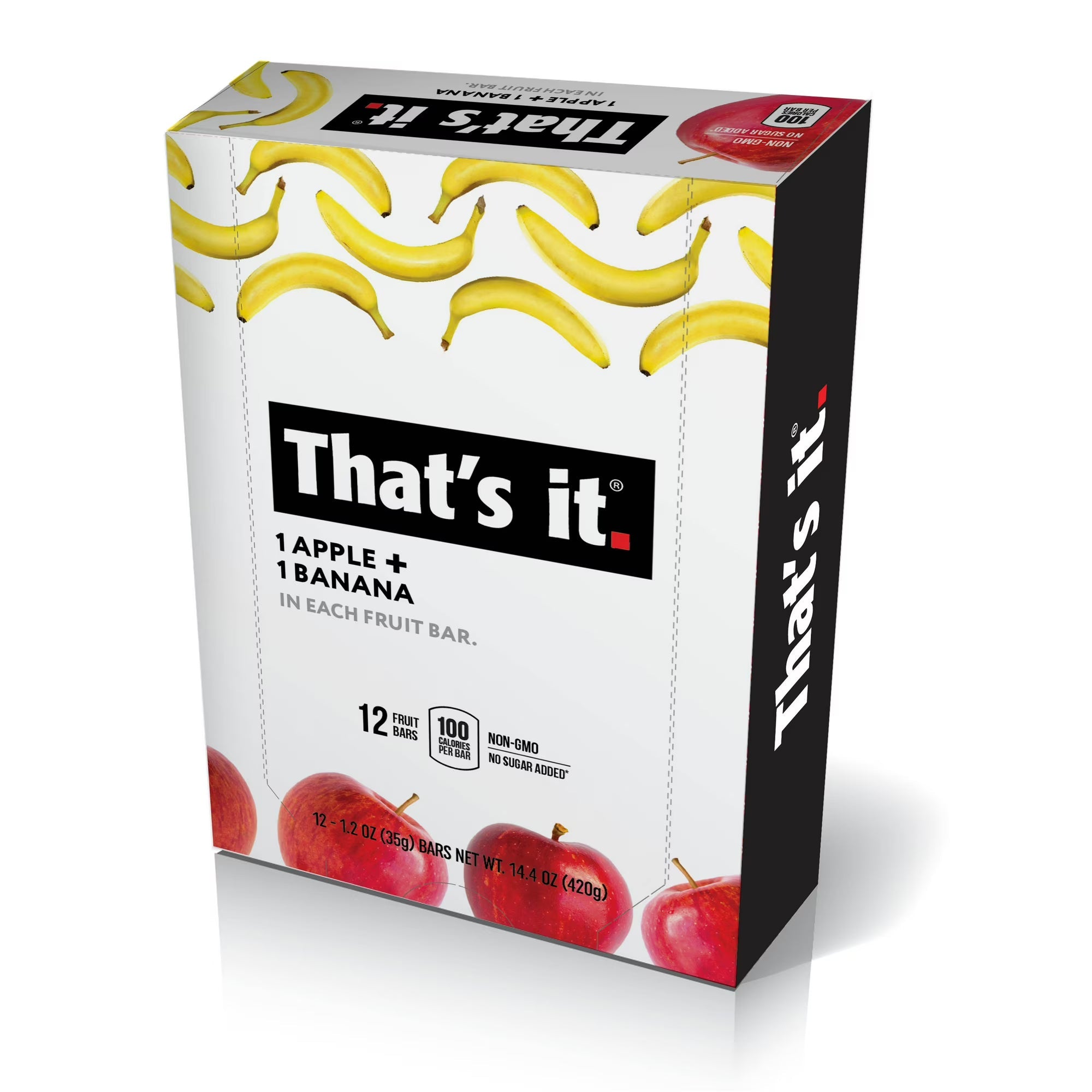 That's It Apple and Banana Fruit Bars, 100% Real Fruit, Gluten Free, 1.2 oz Bars, Case of 12