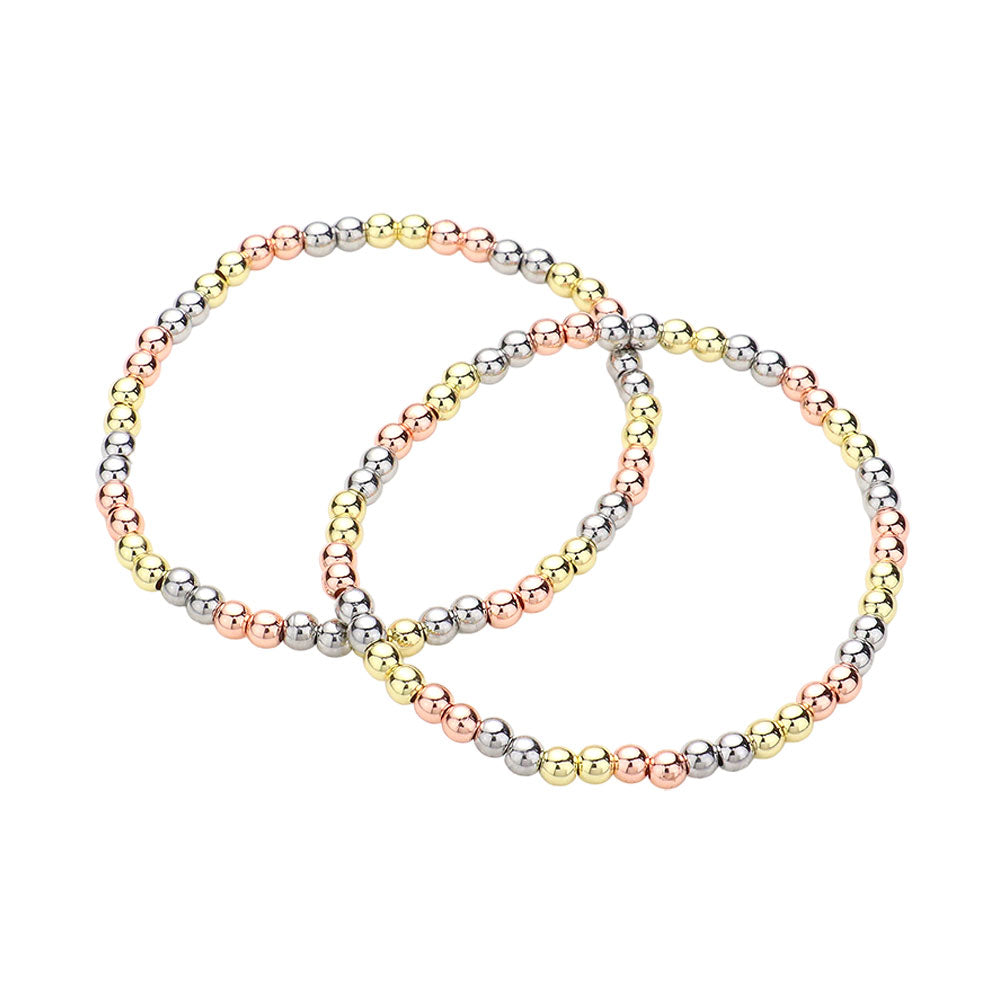2PCS - Stainless Steel Ball Stretch Multi Layered Bracelets