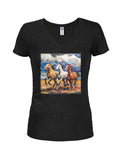 Three Horses Juniors V Neck T-Shirt