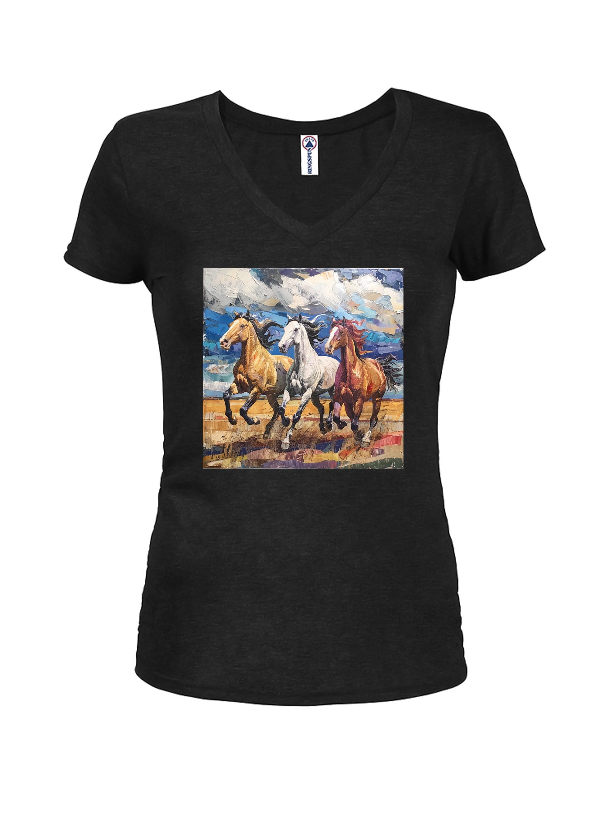 Three Horses Juniors V Neck T-Shirt