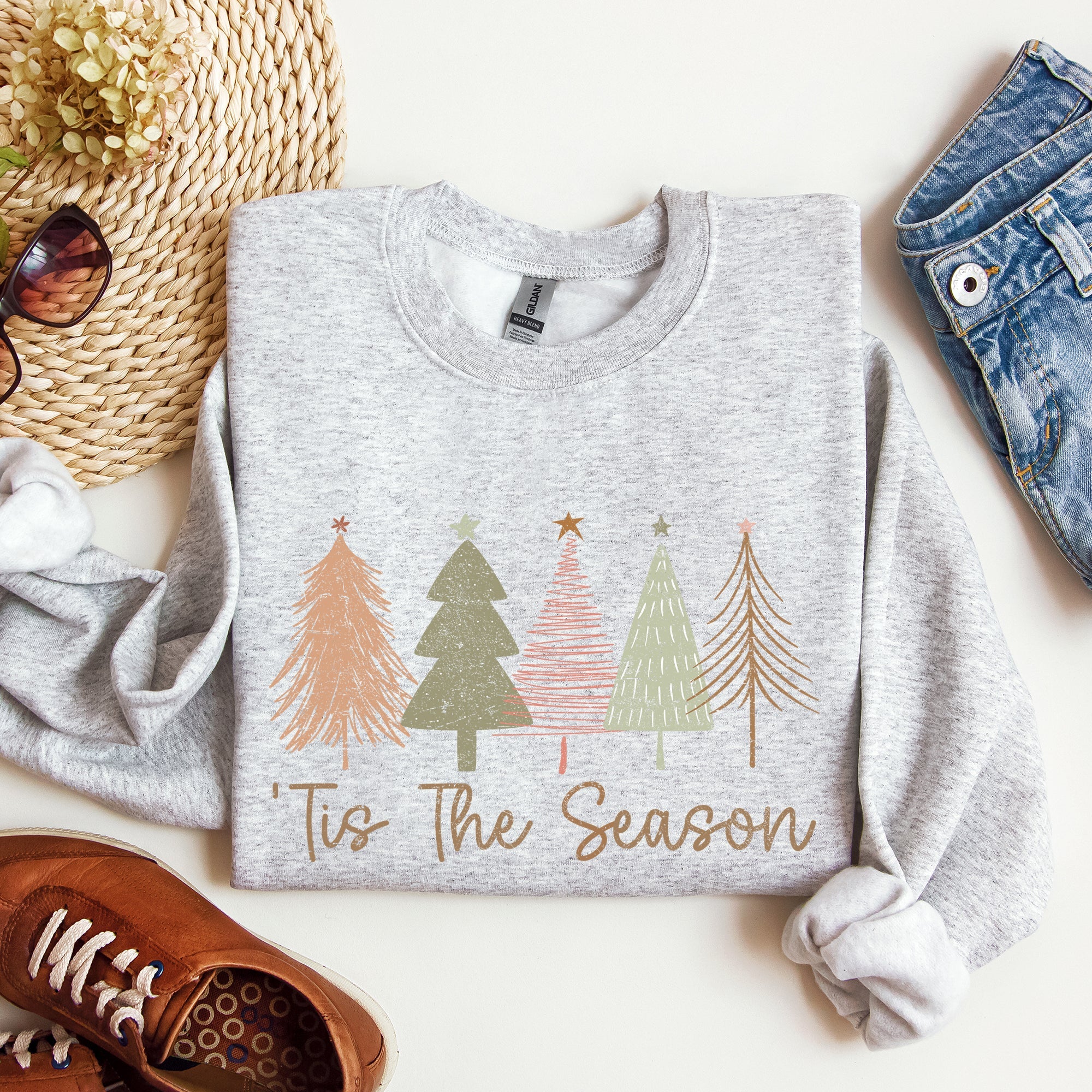 Tis The Season Doodle Christmas Trees Pastels Cozy Holiday Doodle Artwork Sweatshirt
