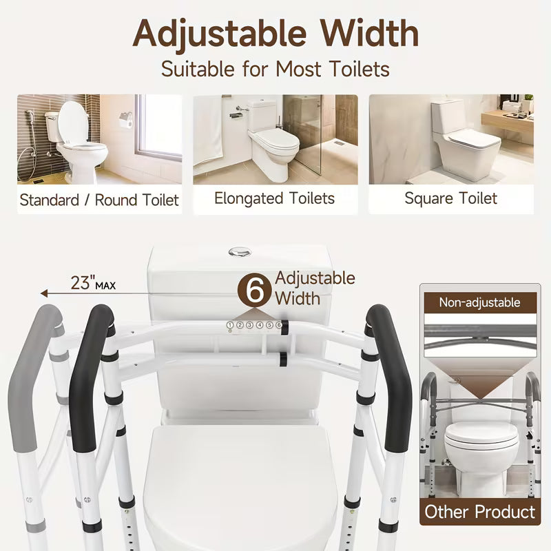 Toilet Safety Rails - 300lbs Heavy-Duty, Tool-Free Height Adjustment, Non-Slip Base for Bathroom Stability" (Fits Any Toilet, Foldable for Small Spaces)