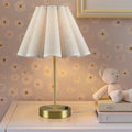 Dimmable Touch Table Lamp – Gold Base, Pleated Tapered Shade & Built-In Power Outlet | Accent Bedside Lamp
