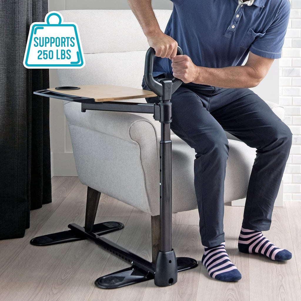 Tray Table, Adjustable Bamboo TV and Laptop Desk with Ergonomic Stand Assist Safety Handle, Independent Living Aid