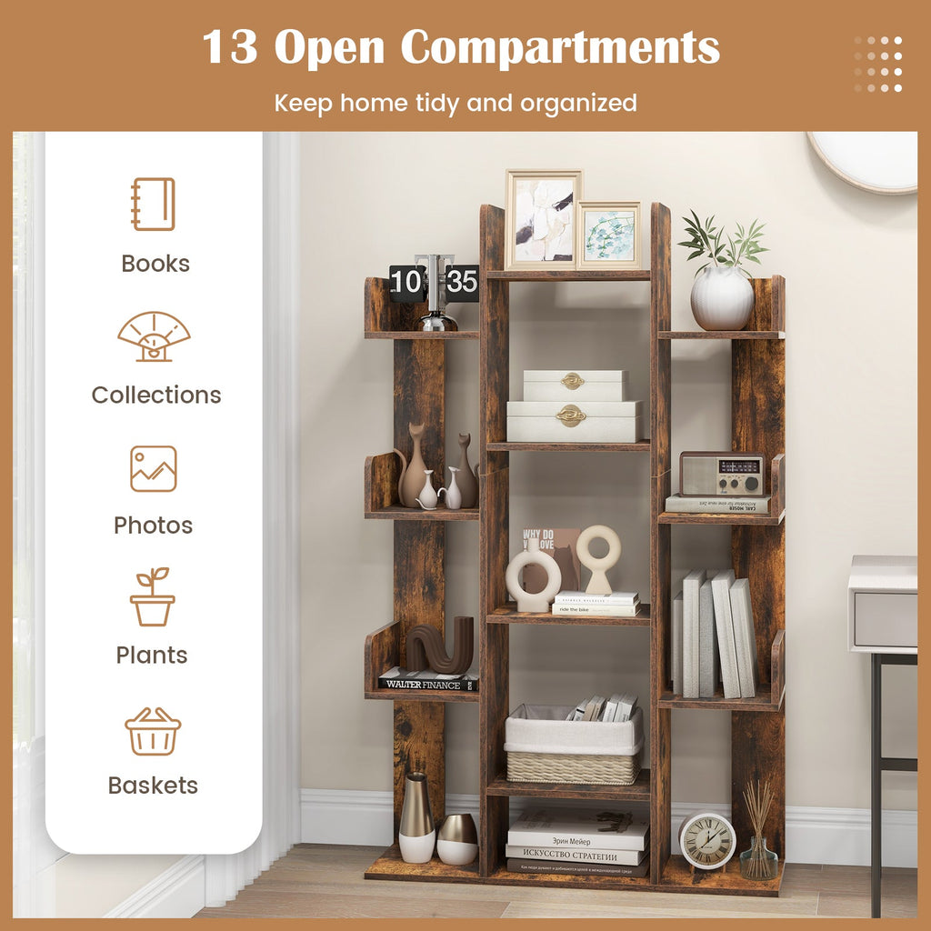 Tree-Shaped Bookshelf with 13 Compartments