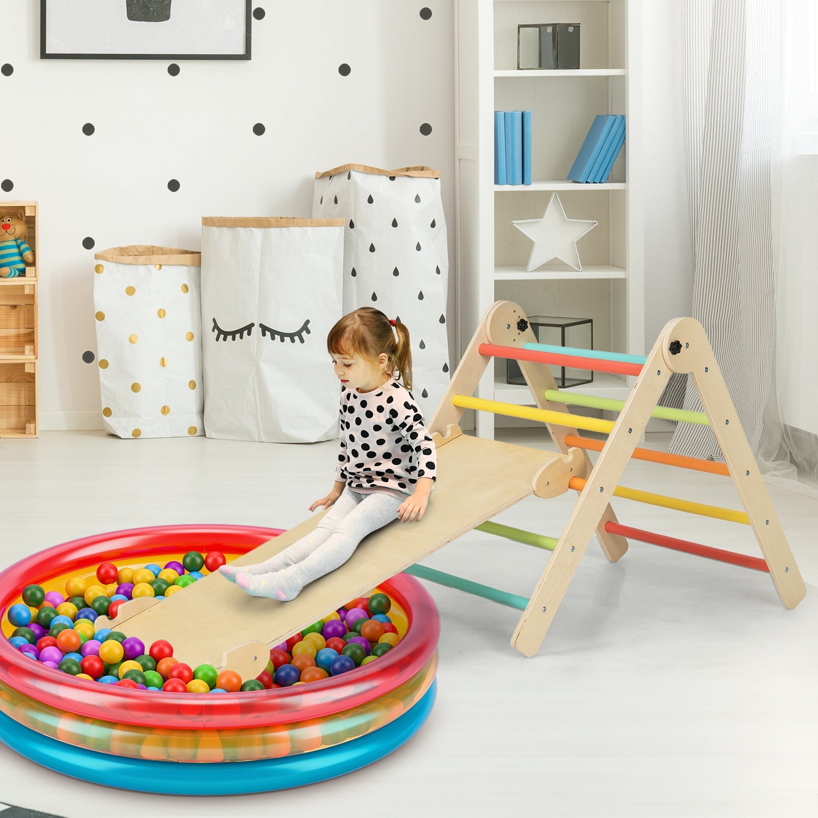 3-in-1 Climbing Set Foldable and Adjustable Kids Triangle Set-Multicolor